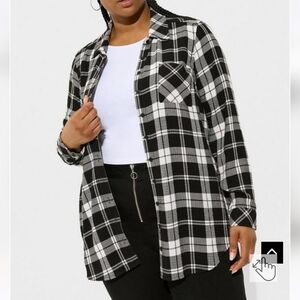 🆕️ 1X BLACK & WHITE PLAID "LIZZIE" CRINKLE FLANNEL GAUZE BUTTON-UP TUNIC